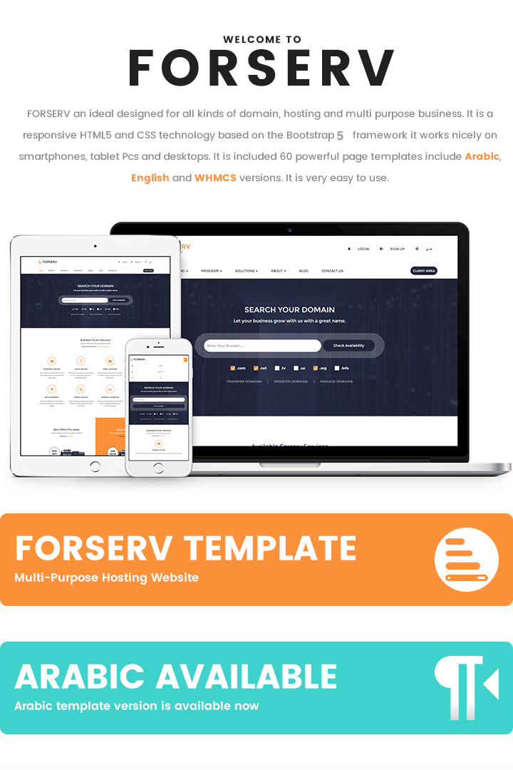 Forserv – WHMCS & HTML Responsive Web Hosting Template (RTL Included)